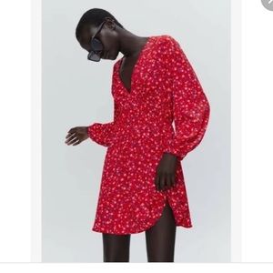 ZARA NWT Floral Print Mini Dress Red Small